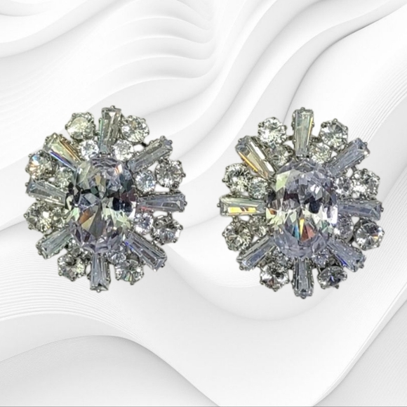 Jewelry - Elegant Clear Crystal And Rhinestone Cluster Earrings New